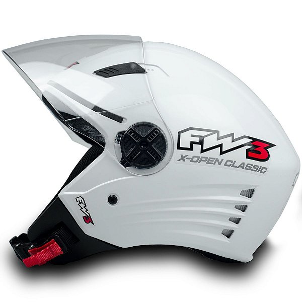 Capacete Moto X Open Classic da FW3 Cor Branco Brilhante Tamanho 60 Viseira 2mm Inmetro Forro Removível ABS Resistente