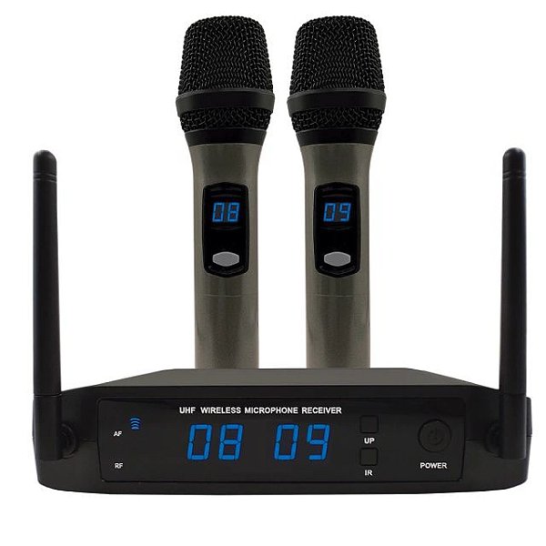 Microfone Duplo Sem Fio Le Son LS926 16 Canais Multifrequências Digital Com 2 Microfones