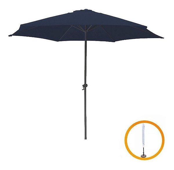 OMBRELONE CENTRAL 2,70 AZUL C/ CAPA IWOBCC270AZ + BASE CONCR. 22 kg - MEIA-LUA - PRETO