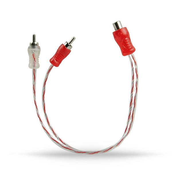 Dez Cabos Y Rca Automotivo Banhado Ouro Tech One 2 Machos 1 Fêmea Blindado Vermelho e Transparente
