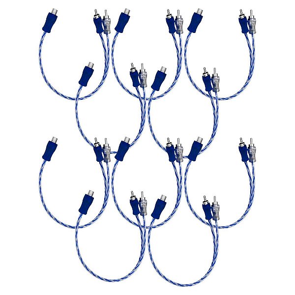 10x Cabo Y Para Som Automotivo Injetado Azul/Prata Transparente 4mm 1 Femea e 2 Machos Marca Svart