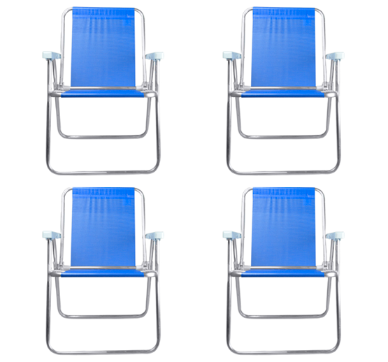 Kit 4x Cadeiras de Praia Alta Alumínio Sannet Azul - Mor