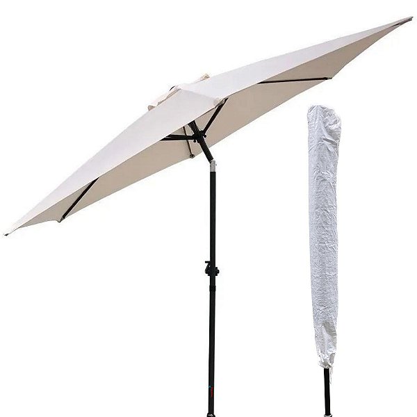 Ombrelone Guarda Sol Articulado 2,70m Branco Com Capa Importway Cobertura Poliéster Proteção UV Praia Piscina Jardim