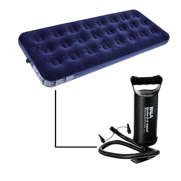Colchão Solteiro Inflável Fácil de Inflar e Esvaziar Grande Durabilidade Kala + Bomba Inflar Manual Multiuso