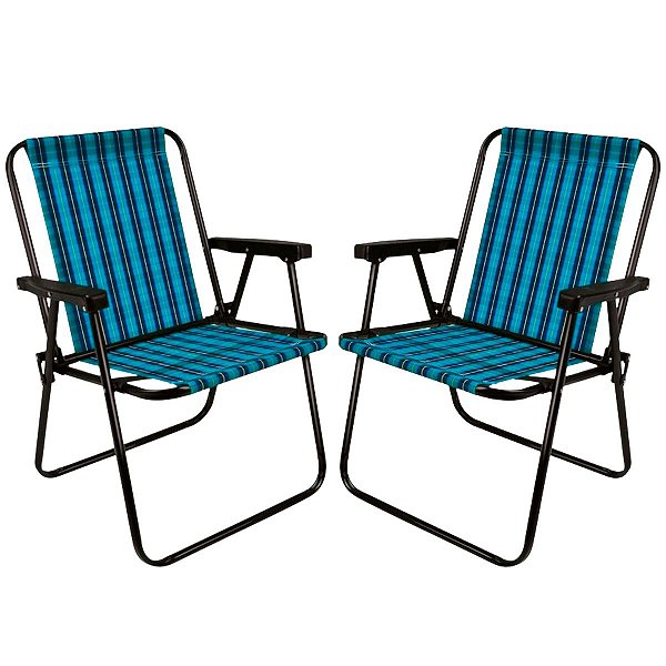 2 Cadeiras Praia Alta Camping Xadrez Pesca Marine Mor Suporta 110kg