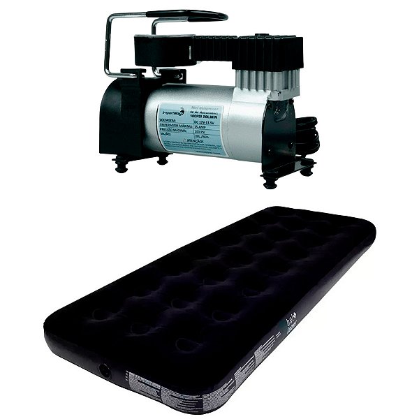 Mini Compressor De Ar Automotivo 150PSI + Colchão De Ar Inflável Solteiro Multiuso Suporta 150 Kg