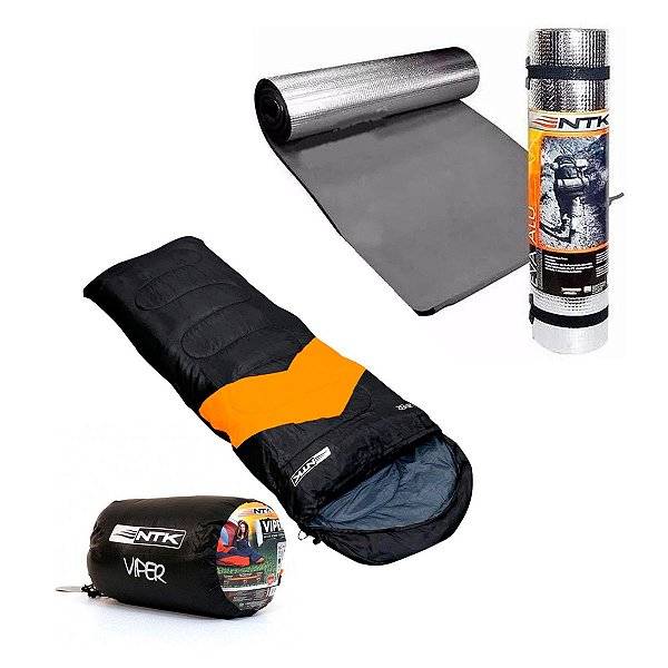 Saco De Dormir Viper Nautika Impermeável Suporta 5 a 12 graus Laranja + Isolante Térmico EVA Aluminizado