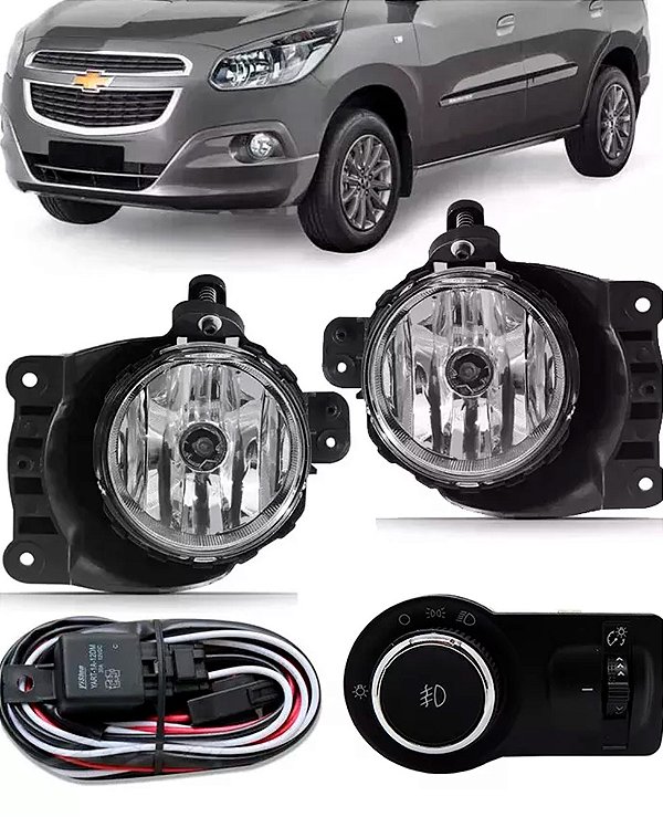 Kit Farol de Milha Sem Grade Cobalt Onix Spin Sonic Novo Prisma 2012 a 2019 e S10 2016 a 2019