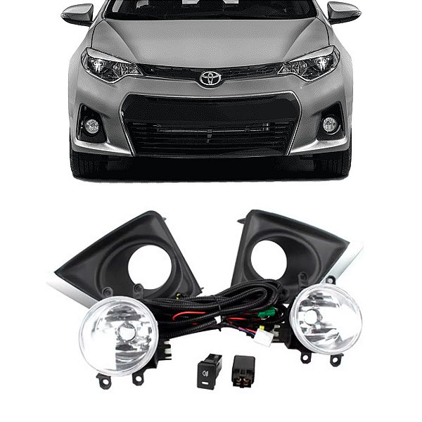Kit Farol Aux de Milha Corolla 2014 até 2017 Moldura Cromada Botao Mod. Original - Shocklight