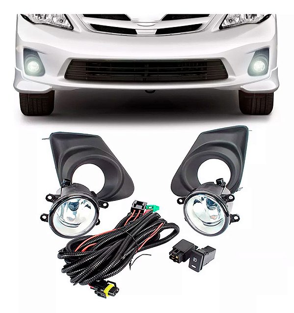 Kit Auxiliar Faróis de Milha Corolla 2012 até 2014 Aro Preto Visibilidade Estradas