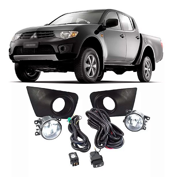 Kit Farol Auxiliar Milhas Triton L200 2011 até 2013 Moldura Preta