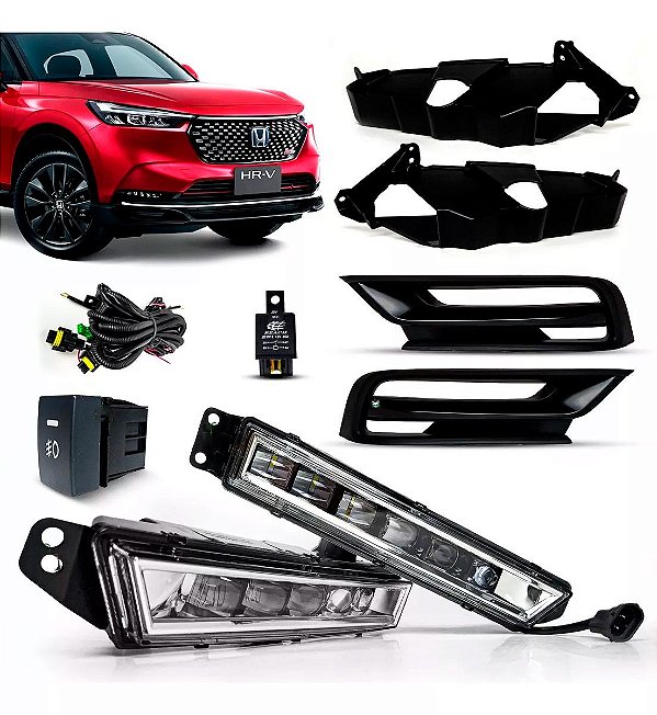 Kit Auxiliar Farois de Milha HR-V 2022 até 2023 Moldura Preta Botão Modelo Original