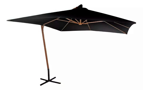 Ombrelone Lateral Guarda Sol Retrátil 3m Estrutura Madeira Preto Super Resistente