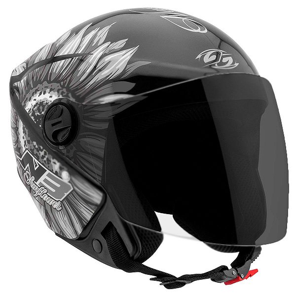 Capacete Moto Aberto New Liberty 3 Sunflower Brilhante Pro Tork Preto/Cinza Tamanho 58 Viseira Fumê