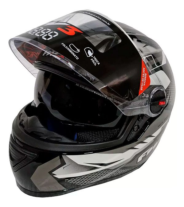 Capacete Moto Fechado GTX Fox FW3 Tamanho 60 Viseira Cristal ABS Óculos Interno Fume Grafite