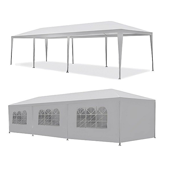 Gazebo Montável 3m x 9m Com Parede Cobertura Poliéster Com Janelas Portas de Tecido com Ziper Ideal para Festas