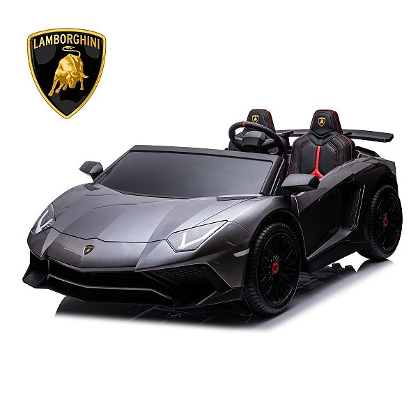 Mini Carro Elétrico Lamborghini Aventador Prata 2 Assentos 24v Velocidade 7km/h Suporta 100kg Luz Som Controle Remoto
