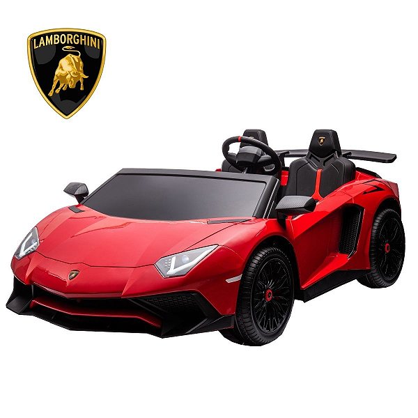 Carro Elétrico Lamborghini Aventador Vermelho 2 Assentos 24v Velocidade 7km/h Suporta 100kg Luz Som Controle Remoto