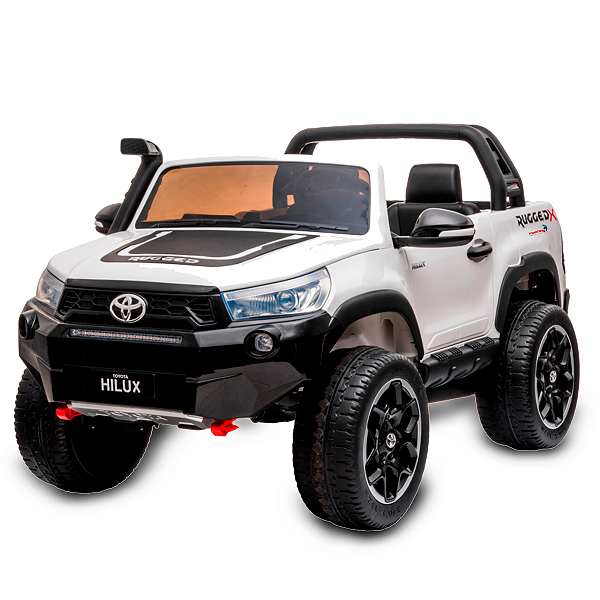 Carrinho Eletrico Infantil Toyota Hilux 12v Branca 2 Assentos Radio FM USB BT Farol Controle Remoto Buzina
