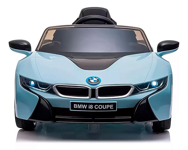 Carrinho Elétrico BMW I8 12v Azul Suporta 30kg Controle Remoto Velocidade Max 5km/h Luz Som Banco de Couro