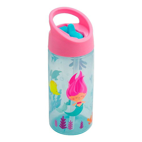 Garrafa Infantil com Canudo Retrátil 400ml Aventuras Sereia Buba