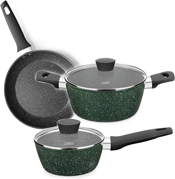 Conjunto de Panelas Carmela Garden 3 Peças Verde 8482 MTA Ceramic Flon Antiaderentes