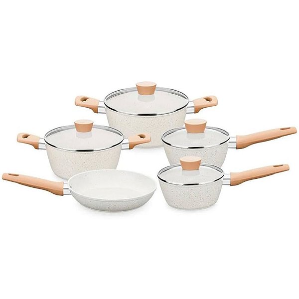 Conjunto de Panelas Carmela Vanilla 5 Peças Creme 8481 MTA Ceramic-Flon Antiaderentes