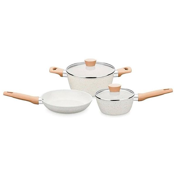 Conjunto de Panelas Carmela Vanilla 3 Peças Creme 8480 MTA Ceramic Flon Antiaderentes