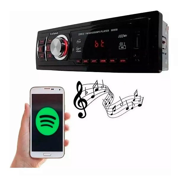 Som Automotivo Rádio AM/FM First Option 8850B USB Bluetooth SD Card 4 Saídas Alto-Falantes 25W