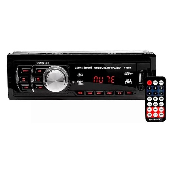 Som Automotivo Rádio AM/FM First Option 8850B USB Bluetooth SD Card 4 Saídas Alto-Falantes 25W