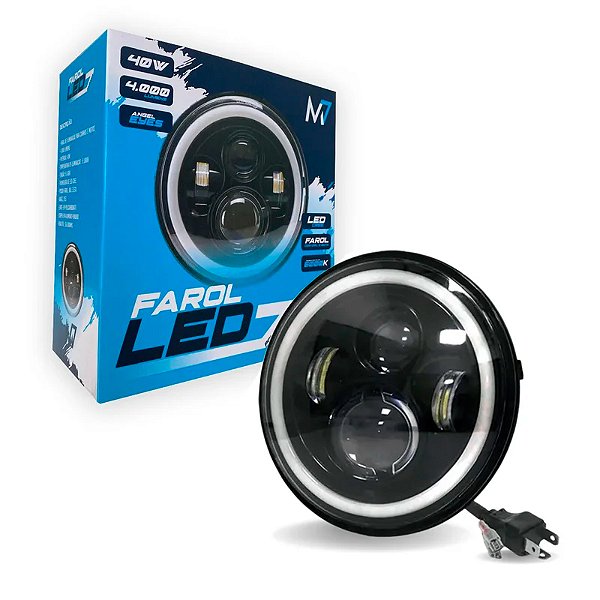 Farol Angel Eyes 40W LED 7 Polegadas DRL e Seta M7