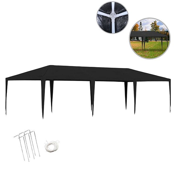 Gazebo Montável Camping Tenda Festas 3x6 Metros - Preto - IWGZMSP36PT - Importway