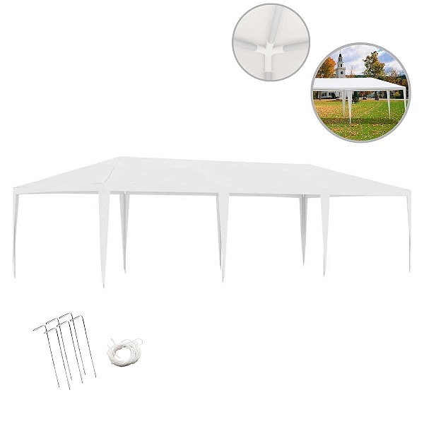 Gazebo Montável Camping Tenda Festas 3x6 Metros - Branco - IWGZMSP36BR - Importway