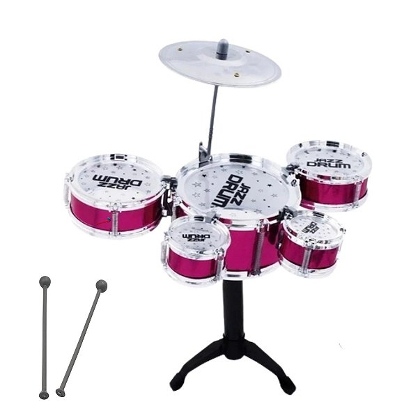 Mini Bateria Completa Música Infantil Baqueta Brinquedo Menina Menino Cor Vermelho