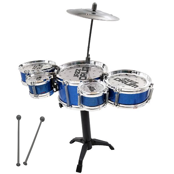 Mini Bateria Completa Música Infantil Baqueta Brinquedo Menina Menino Cor Azul