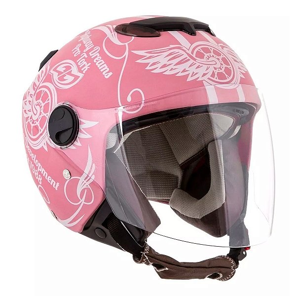 Capacete Moto New Atomic Highway Dreams Rosa Tamanho 58 Inmetro Viseira Cristal - Pro Tork