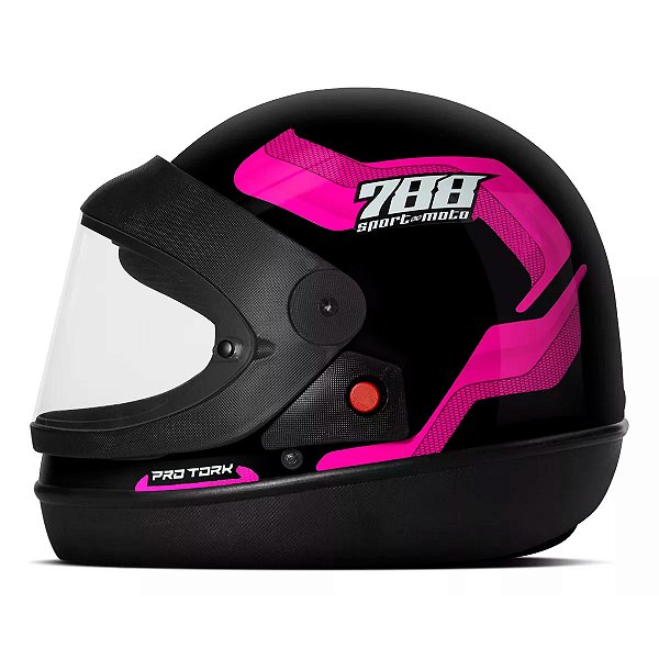 Capacete Moto Fechado Sport Moto 788 Rosa Viseira Cristal Inmetro Tamanho 56 - Pro Tork