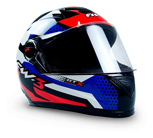 Capacete Moto Fechado GTN Super Viseira Cristal Azul/Branco Brilhante Inmetro Tamanho 60 - FW3