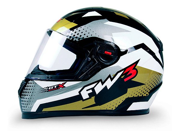 Capacete Moto Fechado GTN Super Viseira Cristal Dourado/Cinza/Branco Inmetro Tamanho 60 - FW3