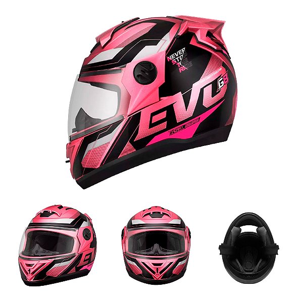 Capacete Moto Fechado Rosa G8 EVO Viseira Cristal Inmetro Tamanho 58 CAP-718PK - Pro Tork