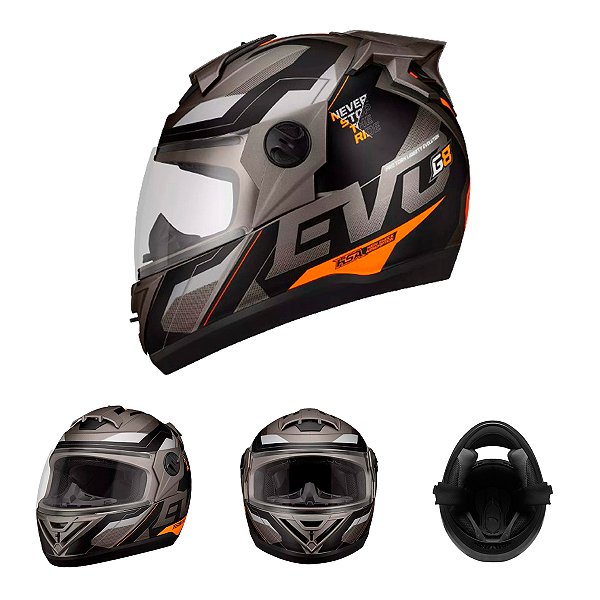 Capacete Moto Fechado Grafite G8 EVO Viseira Cristal Inmetro Tamanho 56 CAP-717GRLR - Pro Tork