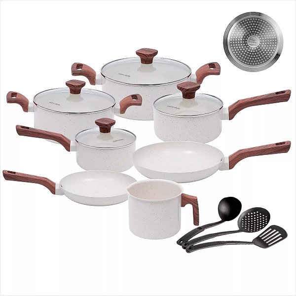Conjunto Panelas 10 Peças Pratic Cook Marmol Antiaderente Cabo Soft Touch Gás Indução - Mimo Style