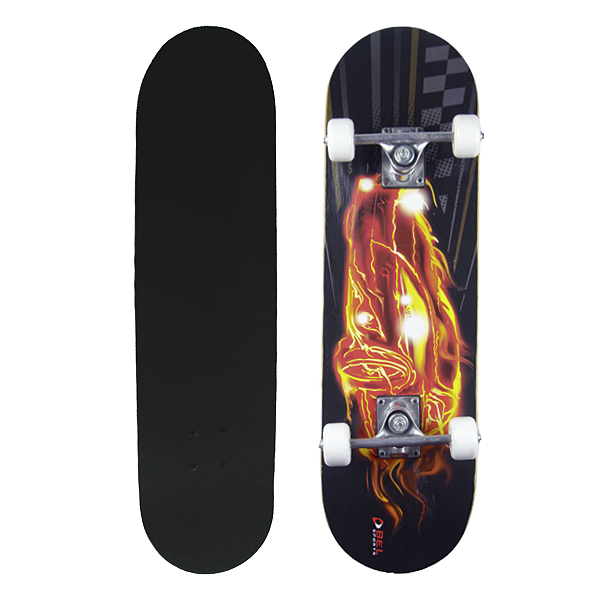 Skate Estampa Fogo Semi Profissional + Kit Proteção Tamanho G Ajustável