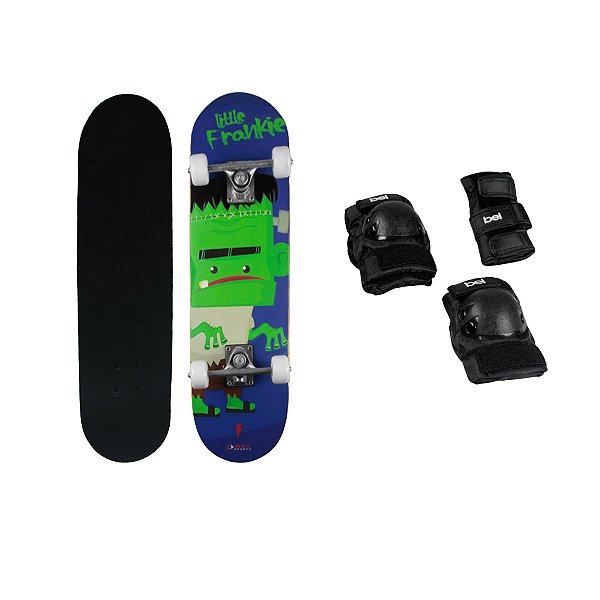 Skate Frankie Halloween Semi Profissional + Kit Proteção Tamanho G Ajustável