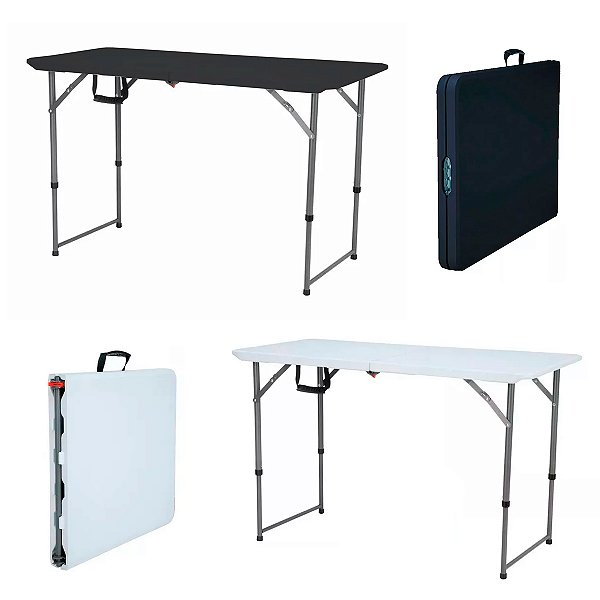 Mesa Dobrável Preta Branca Portátil Robust 1,20m Maleta Camping NTk