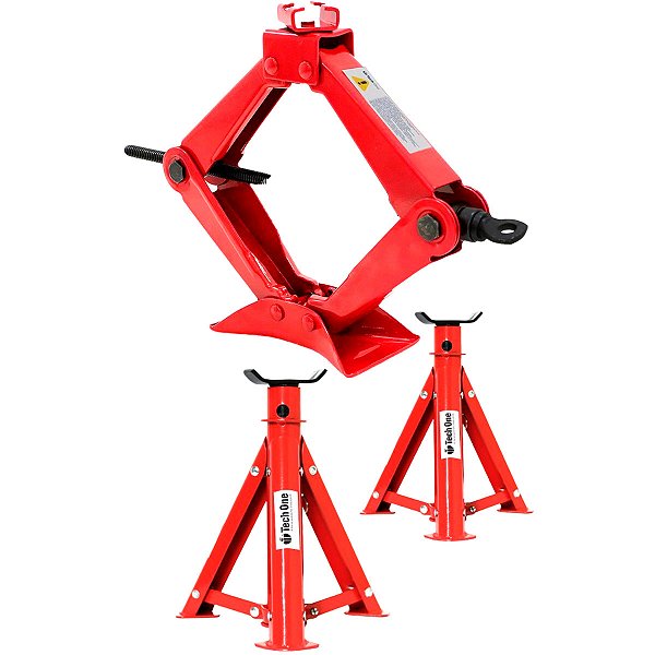 Mini Macaco Hidráulico Tipo Sanfona 1 Tonelada + Par Cavalete Automotivo Retrátil 2 Toneladas