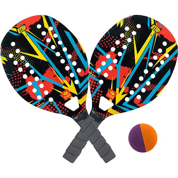 Kit Beach Tennis Vermelho 2 Raquetes 1 Bolinha nº 3 BT100 Bel