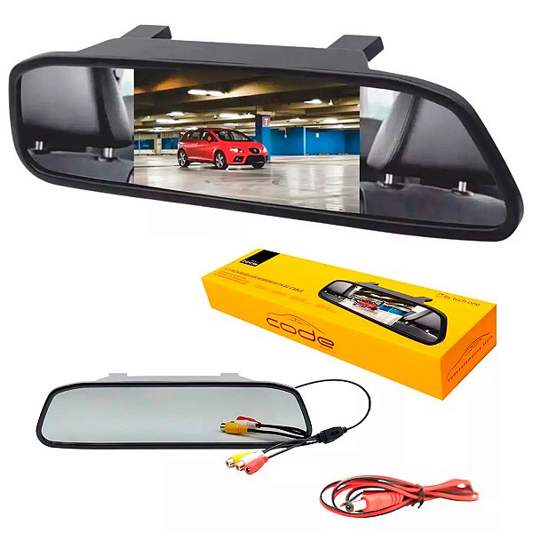 Retrovisor Espelho Visor 4,3 Para Camera De Ré Com Entrada De Câmera de Ré - Code