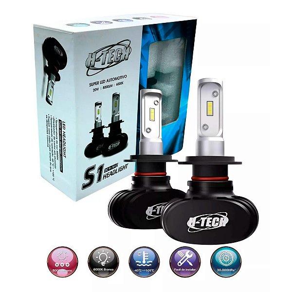 Par de Lâmpadas Super Led H4 Automotivo 8000 Lumens Temperatura de Calor 6000K 20W  - H Tech