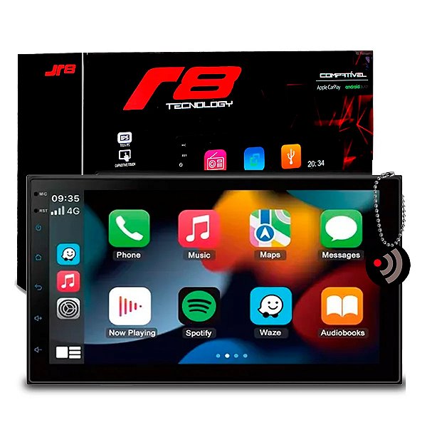 Central Multimidia CarPlay Android Auto 7" Polegadas USB Espelhamento Entrada Câmera Ré - JR8